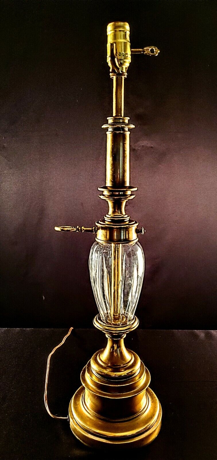 Stiffel Fine Brass Lamp with Fine Cut Crystal  Center - Mint Condition