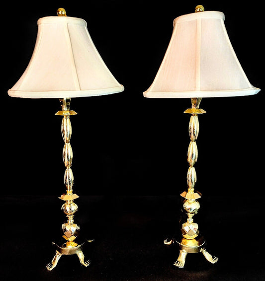 Waterford Solid Brass Footed Table Lamps Set of 2 - #7350 - Mint Condition