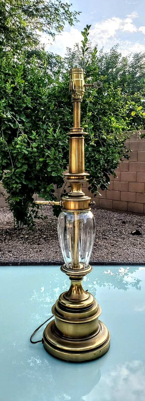 Stiffel Fine Brass Lamp with Fine Cut Crystal  Center - Mint Condition