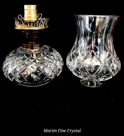 Set of 2 Waterford Lismore Oil Lamp Style Electric Hurricane Lamps - Flawless!