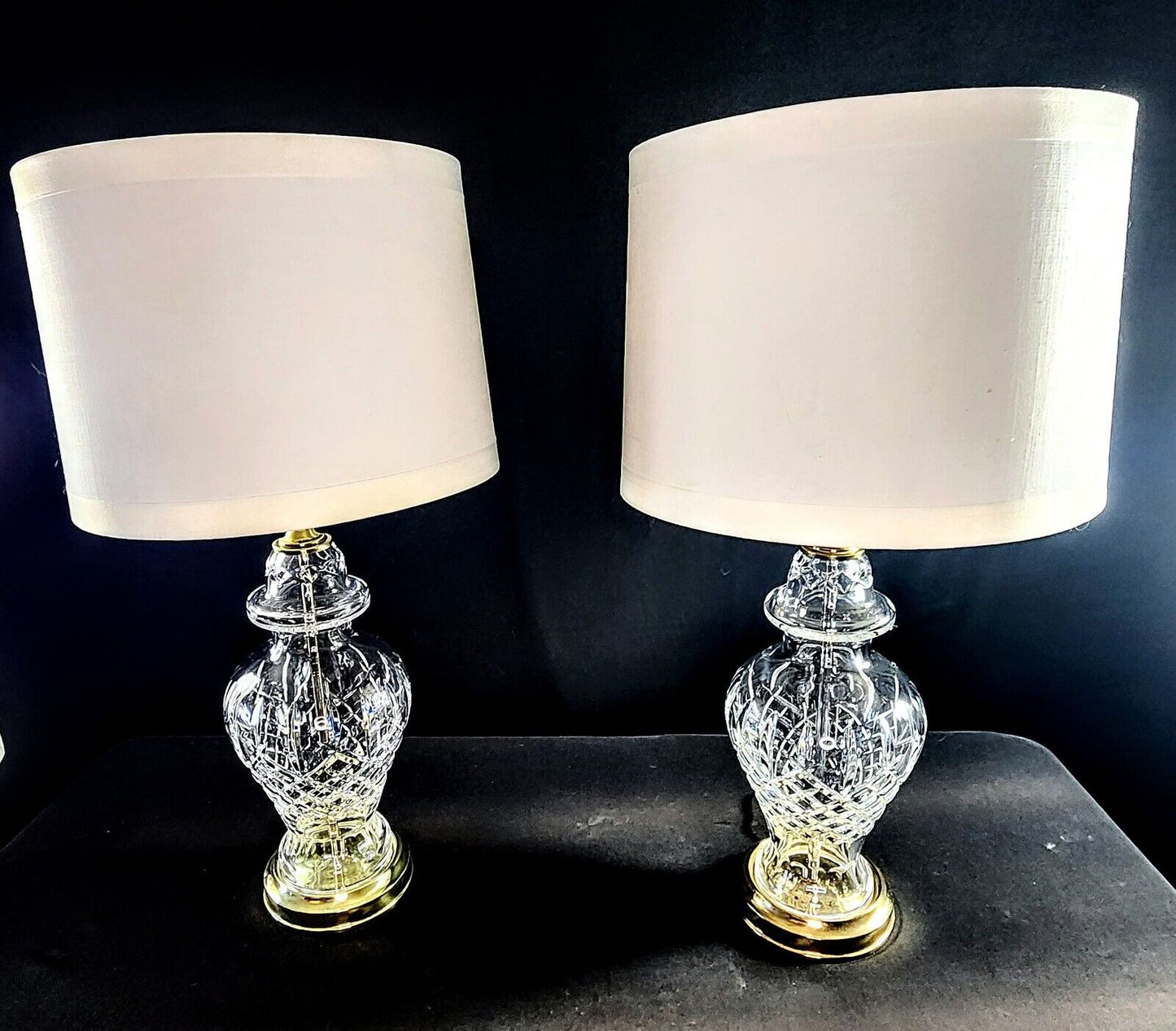 Waterford Araglin Pair of Fine Cut Irish Crystal Urn Style Table Lamps - MINT!!!