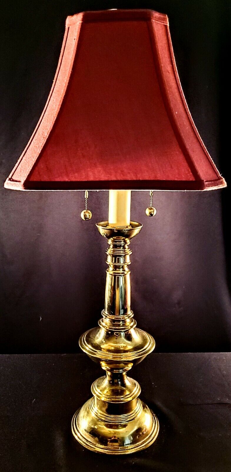 Stiffel Double Socket Pull Chain Fine Brass Table or Desk Lamp  MINT