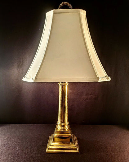 Stiffel Rare Double Socket Brass And Ivory Colored Table Desk Lamp