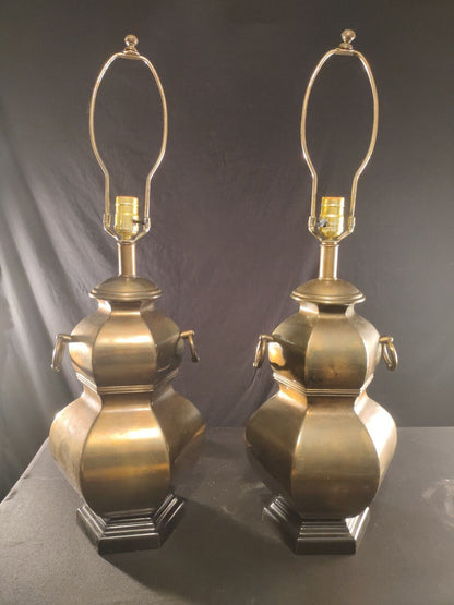 Stiffel Aged Bronze Hexagonal Multi-tiered Fine Lamps - Over 30 Inches Tall