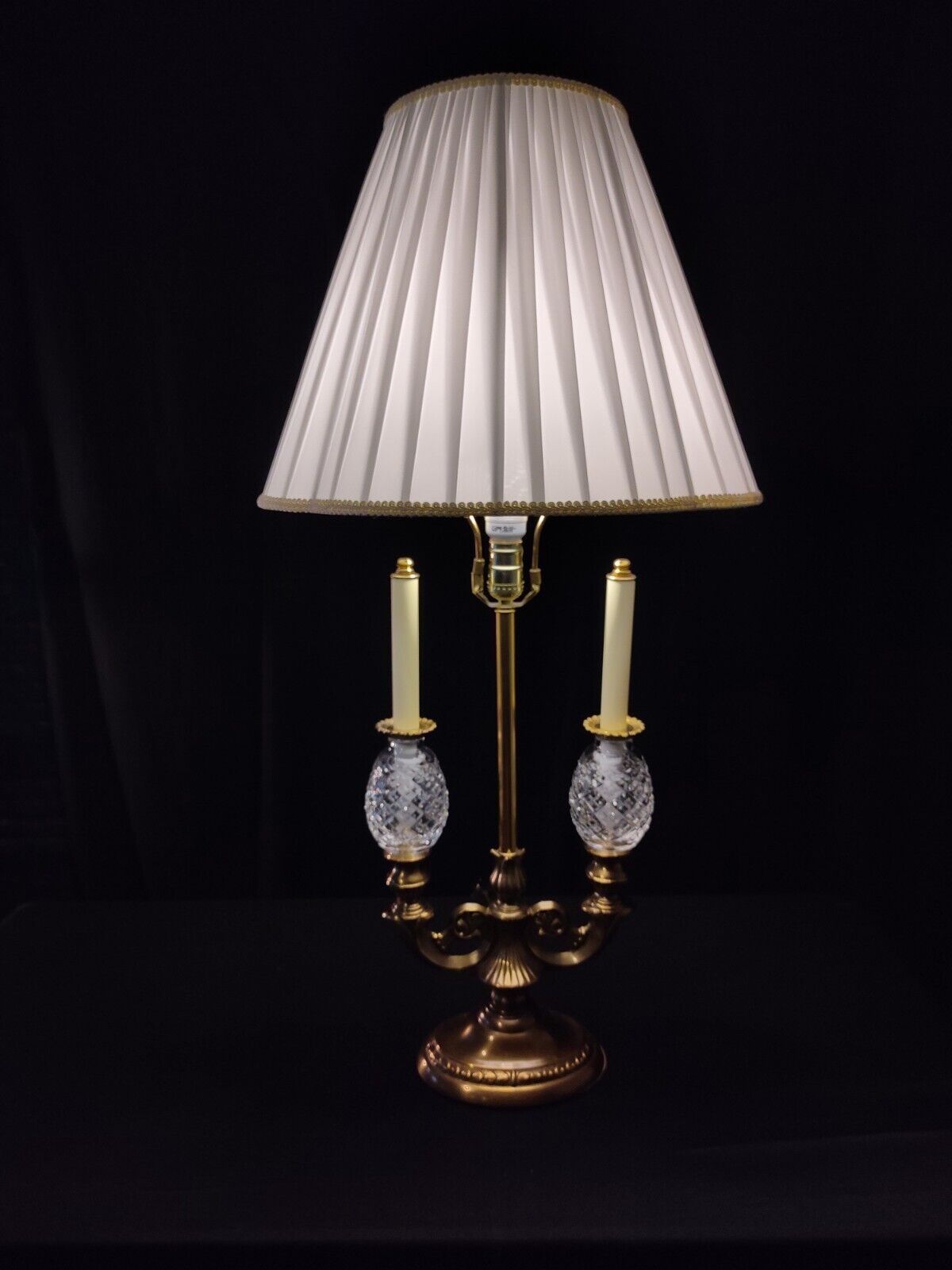 Waterford Fine Cut Crystal and Bronze Double Arm Double Globe  Buffet Lamp