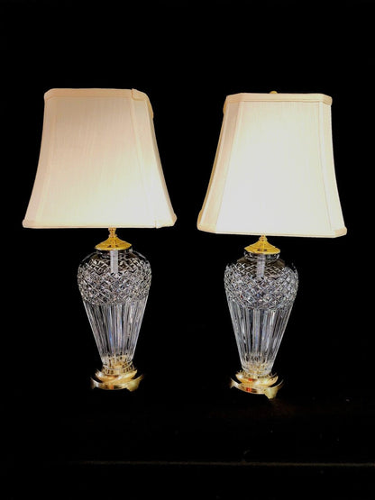 Waterford Belline Pair of 2 Fine Cut Crystal and Solid Brass Table Lamps