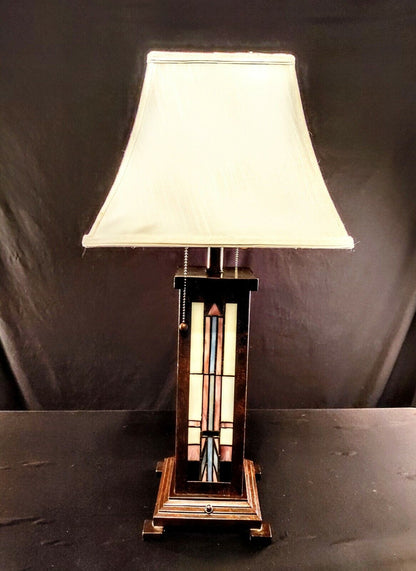 Stained Glass Double Socket 3-Way Oiled Bronze Table Lamp