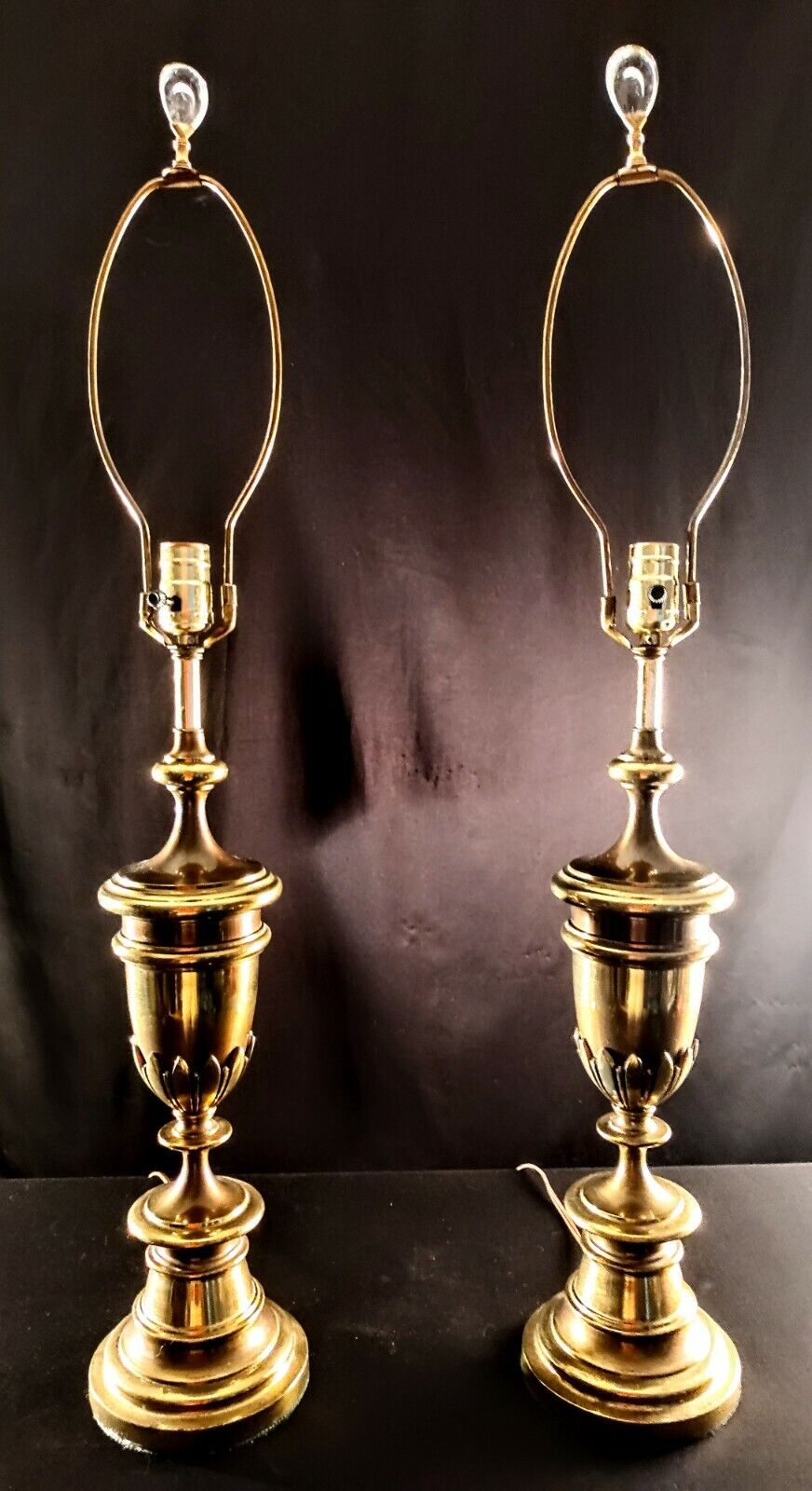 Matching Pair of 2 Stiffel Solid Brass Table Lamps - Original Harps & Finals!