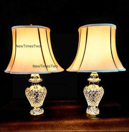 Set of Two (2) Waterford Alana Urn Style Fine Cut Crystal Table Lamps w/ Shades!