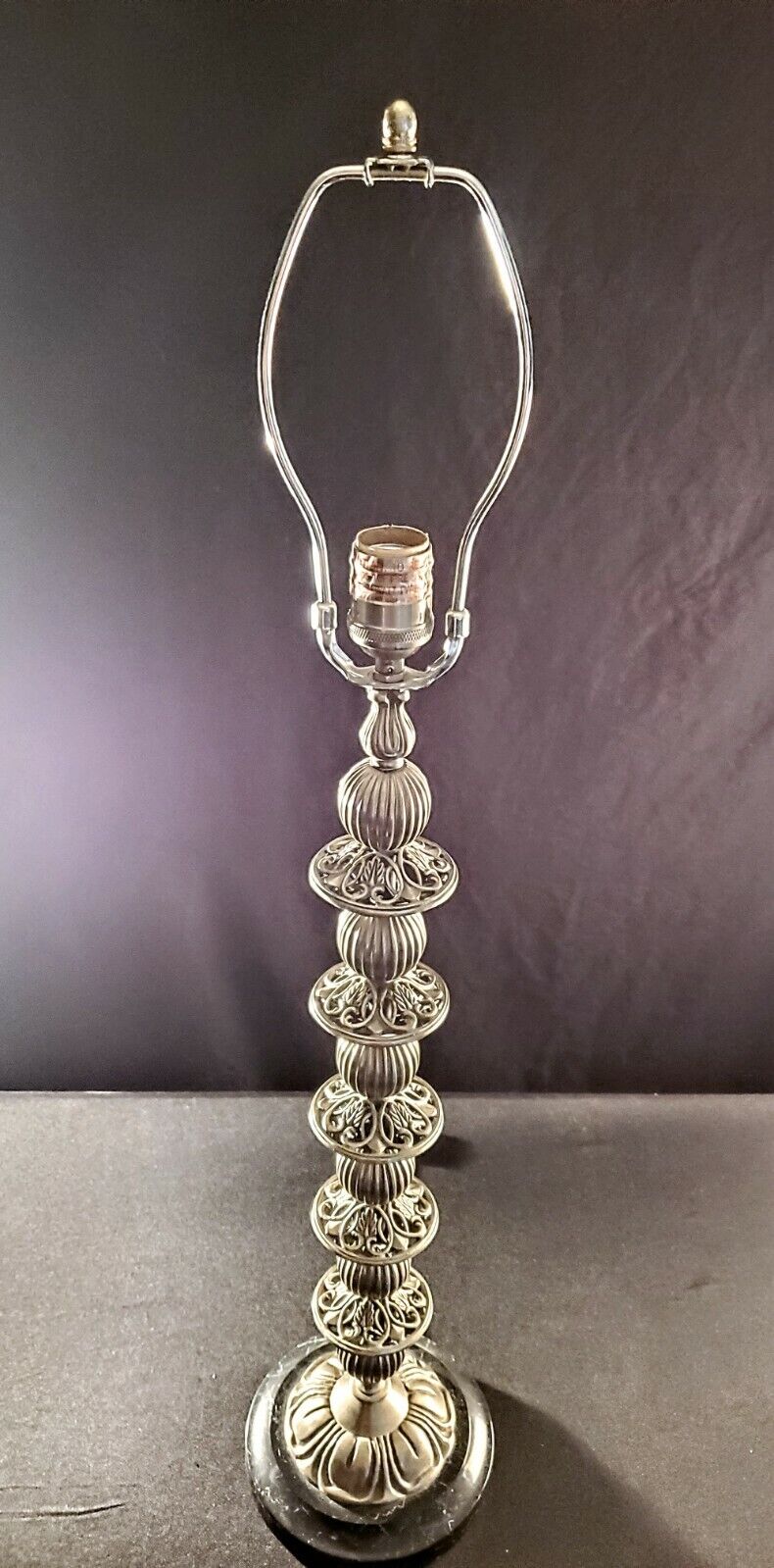 Exquisite Bombay Large Silver Pierced Fine Table Lamp with Black Marble Base