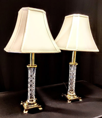 Set of 2 Waterford Killarney (Kinsale) Crystal Candlestick Buffet Lamps- Mint!