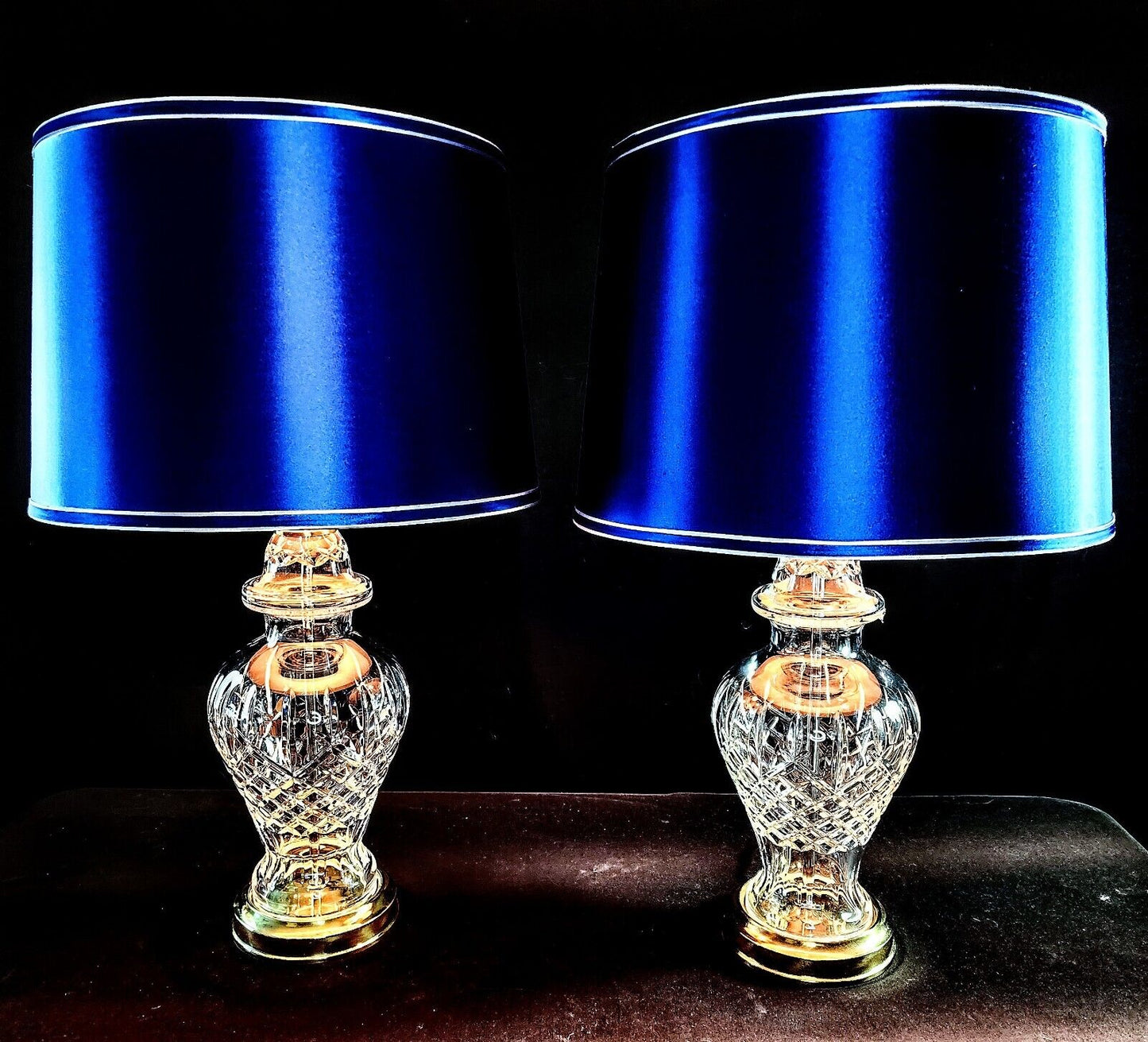 Waterford Araglin Pair of Fine Cut Irish Crystal Urn Style Table Lamps - MINT!!!