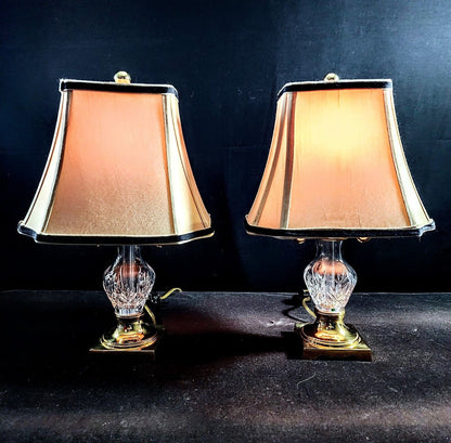 Pair of 2 Waterford Crystal Glenn Collection Double Arm Brass Boudoir Lamps