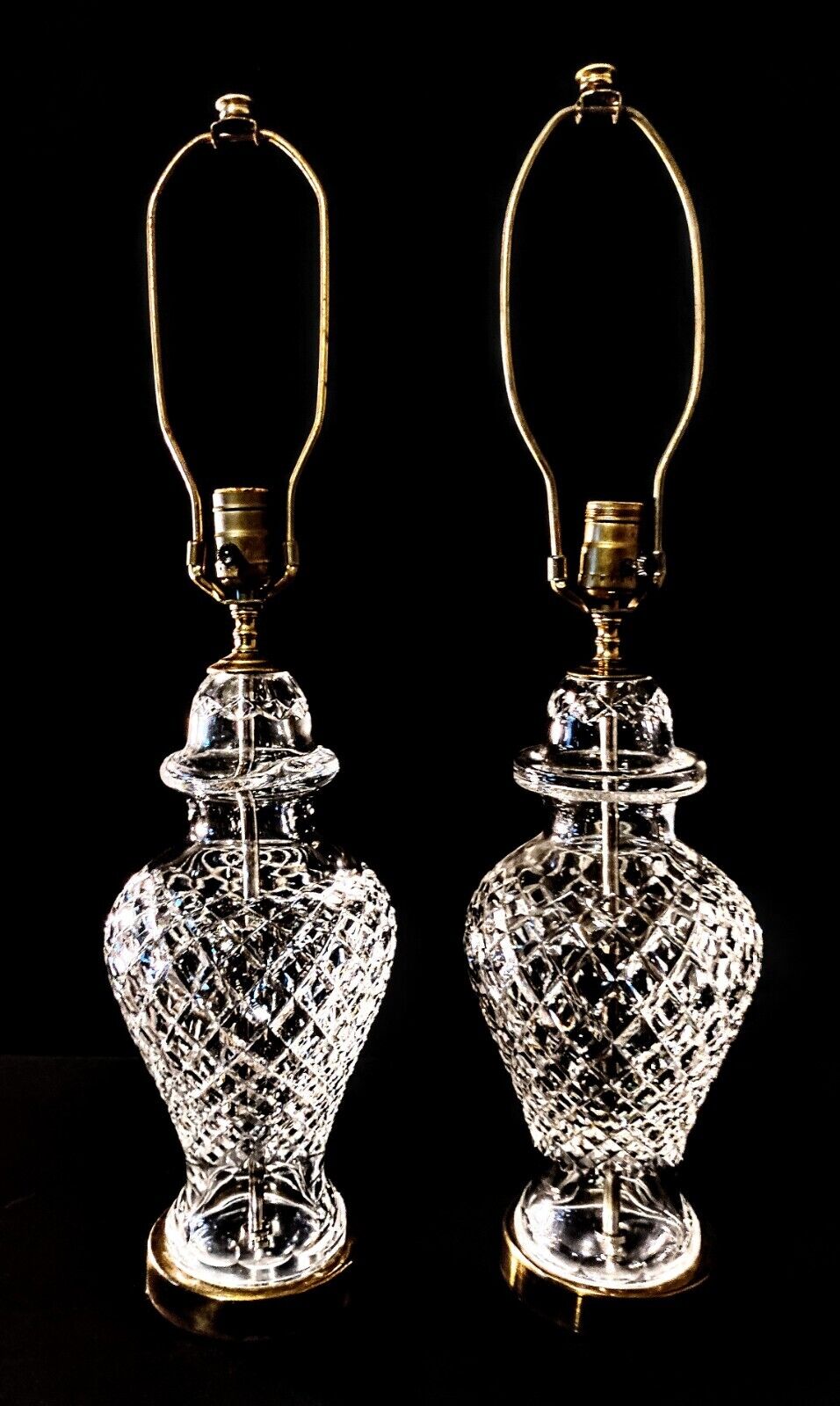 Set of Two (2) Waterford Alana Urn Style Fine Cut Crystal Table Lamps w/ Shades!