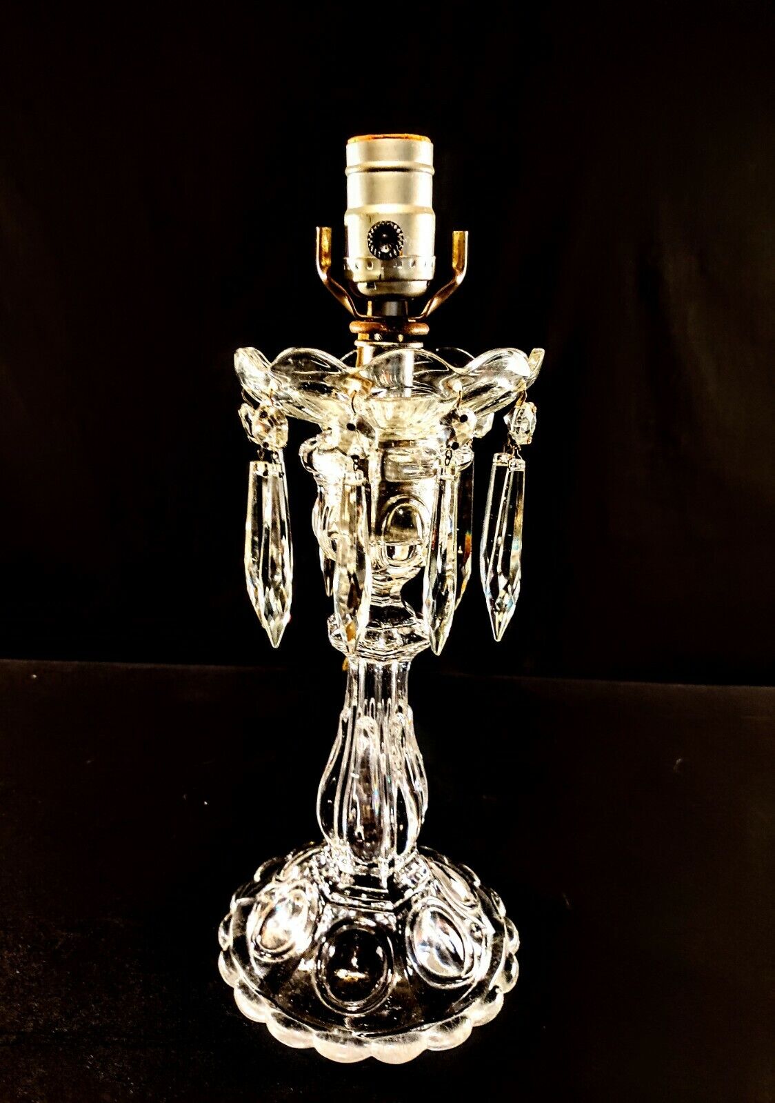 Baccarat Medallion Pattern Solid Crystal Table Lamp With Maker's Mark