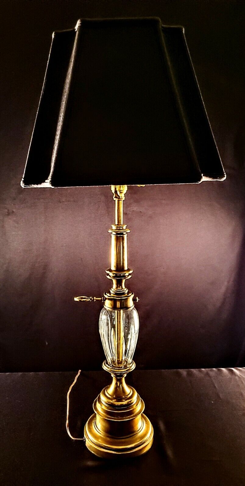 Stiffel Fine Brass Lamp with Fine Cut Crystal  Center - Mint Condition