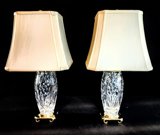 Pair of Waterword Medium Sized Crystal Lamps - Brand New & NWT Custom  Shades!