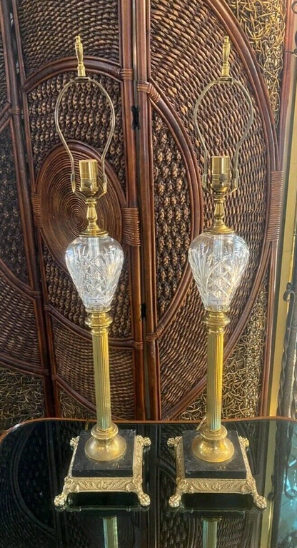 Waterford Marlow Set of 2 Fine Cut Crystal Lamps - Marble Based- Massive 34.5 In