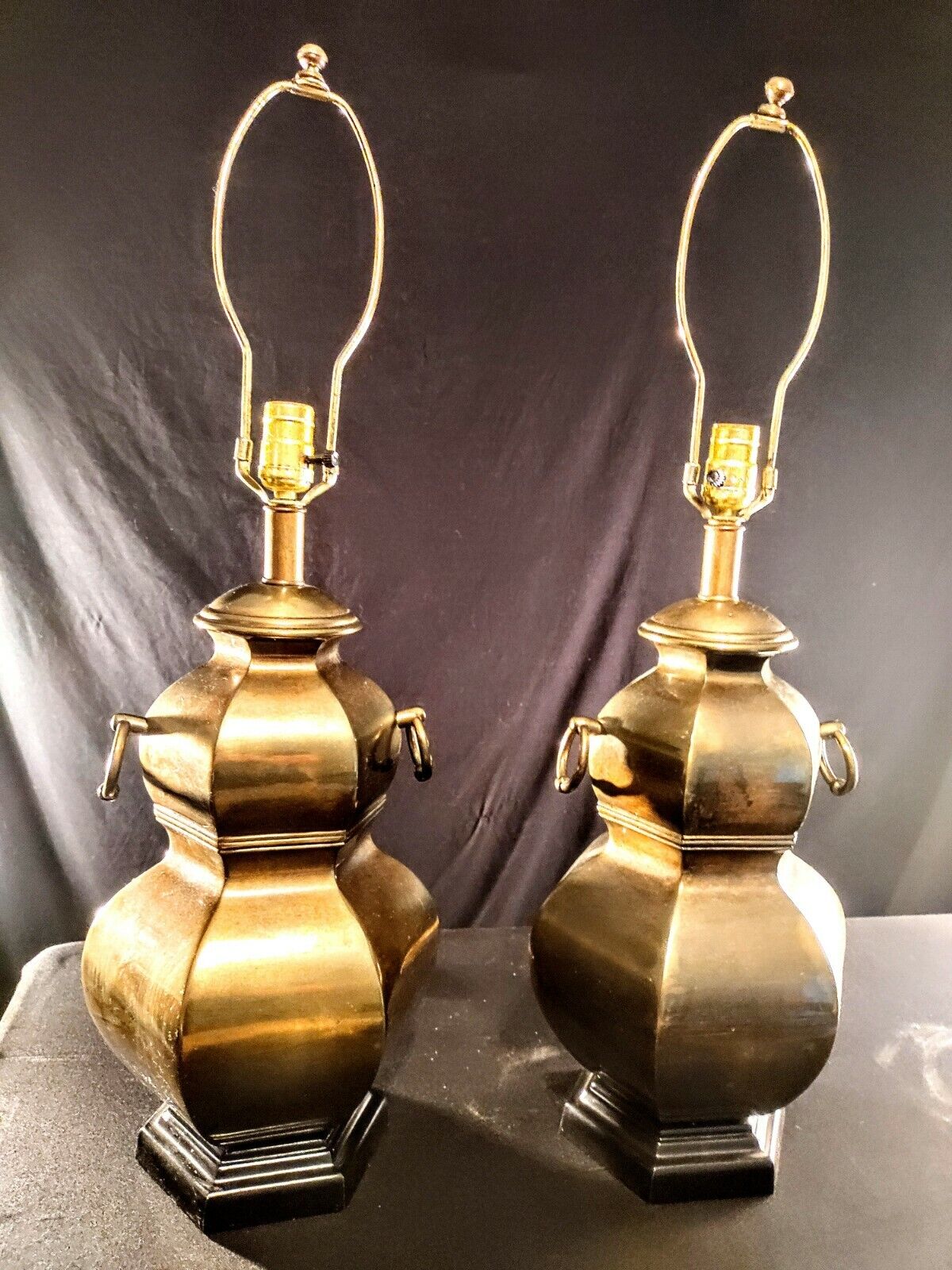 Stiffel Aged Bronze Hexagonal Multi-tiered Fine Lamps - Over 30 Inches Tall