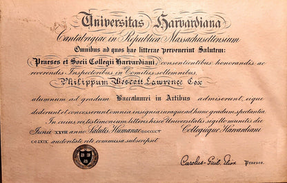 Antique Harvard University Baccalaureate (Bachelor's) Degree In Arts- 06/14/1905