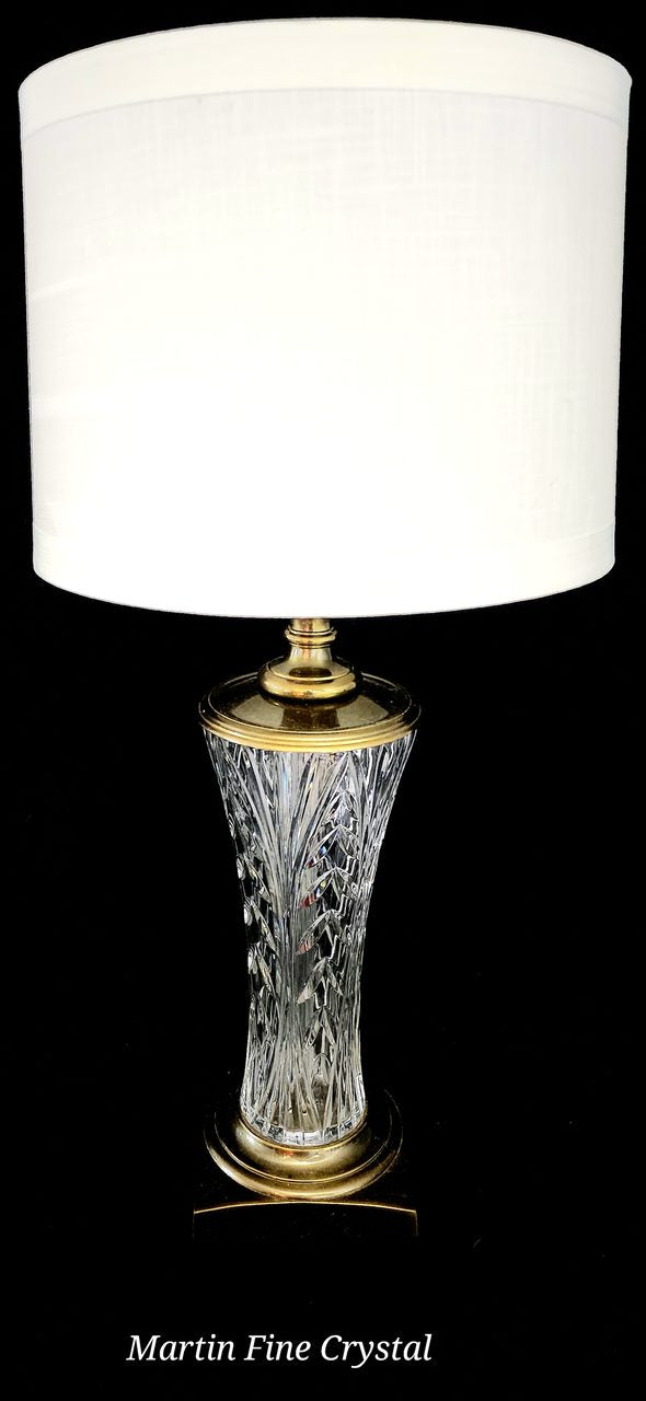 Waterford Longford Pattern Fine Cut Hand Blown Irish Crystal & Brass Table Lamp