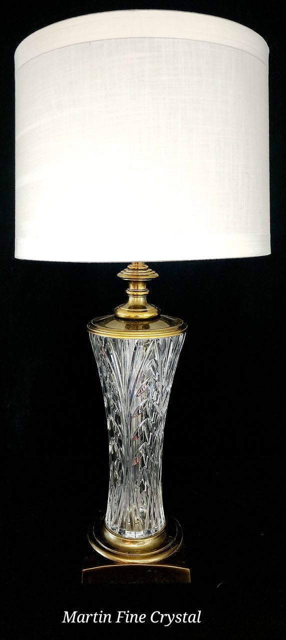 Waterford Longford Pattern Fine Cut Hand Blown Irish Crystal & Brass Table Lamp