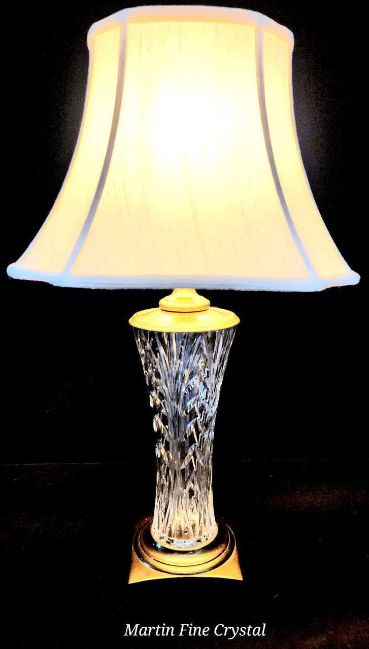 Waterford Longford Pattern Fine Cut Hand Blown Irish Crystal & Brass Table Lamp