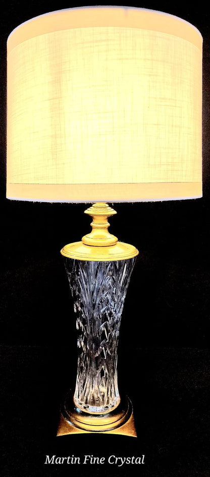 Waterford Longford Pattern Fine Cut Hand Blown Irish Crystal & Brass Table Lamp