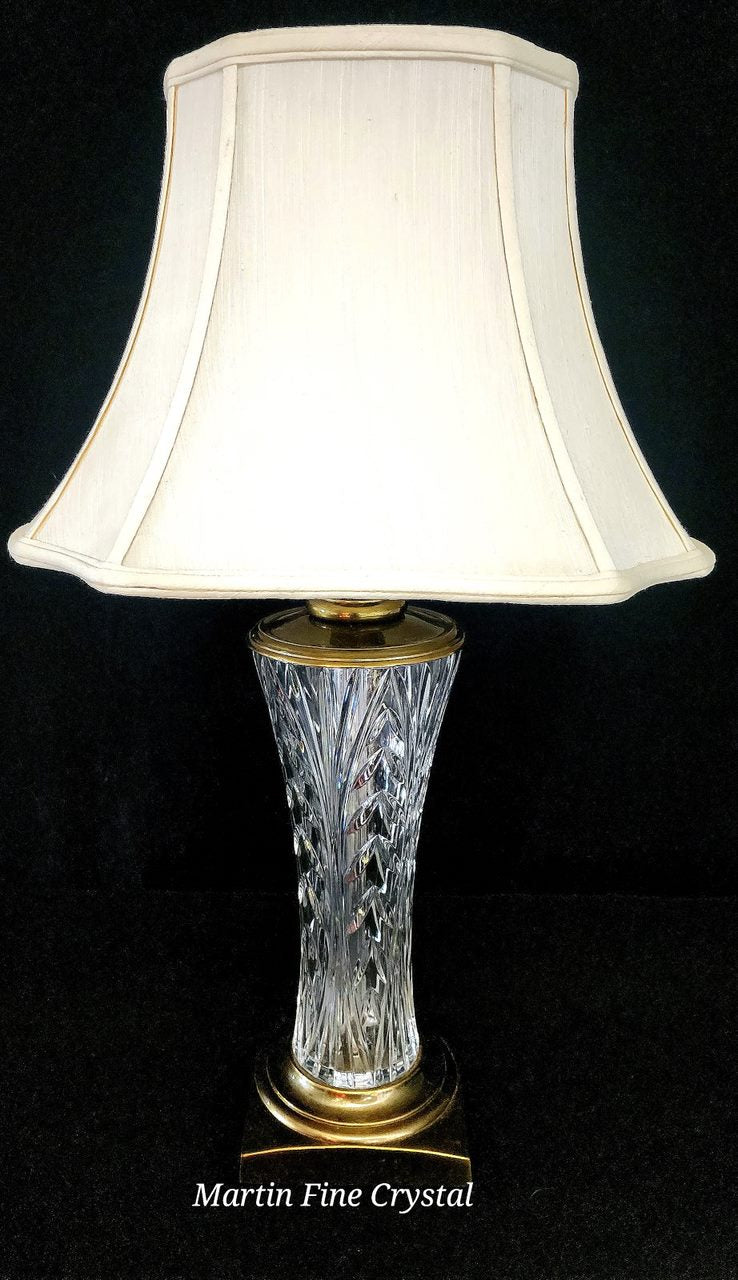 Waterford Longford Pattern Fine Cut Hand Blown Irish Crystal & Brass Table Lamp