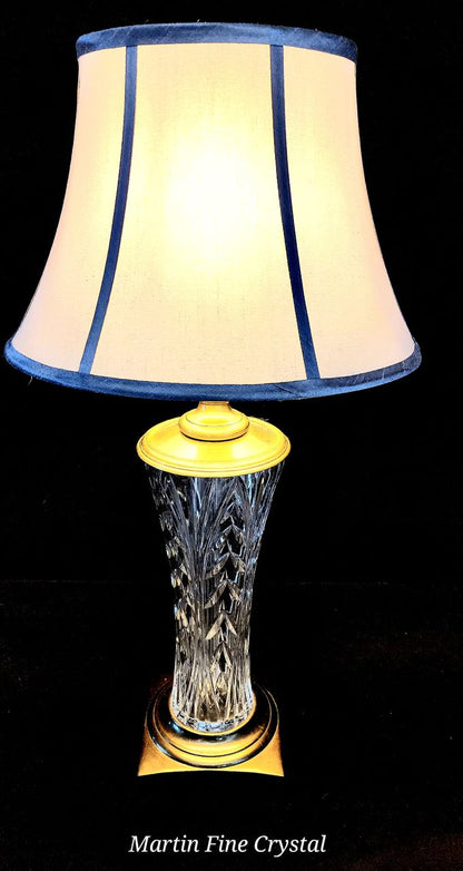 Waterford Longford Pattern Fine Cut Hand Blown Irish Crystal & Brass Table Lamp