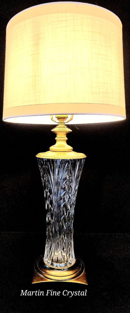 Waterford Longford Pattern Fine Cut Hand Blown Irish Crystal & Brass Table Lamp