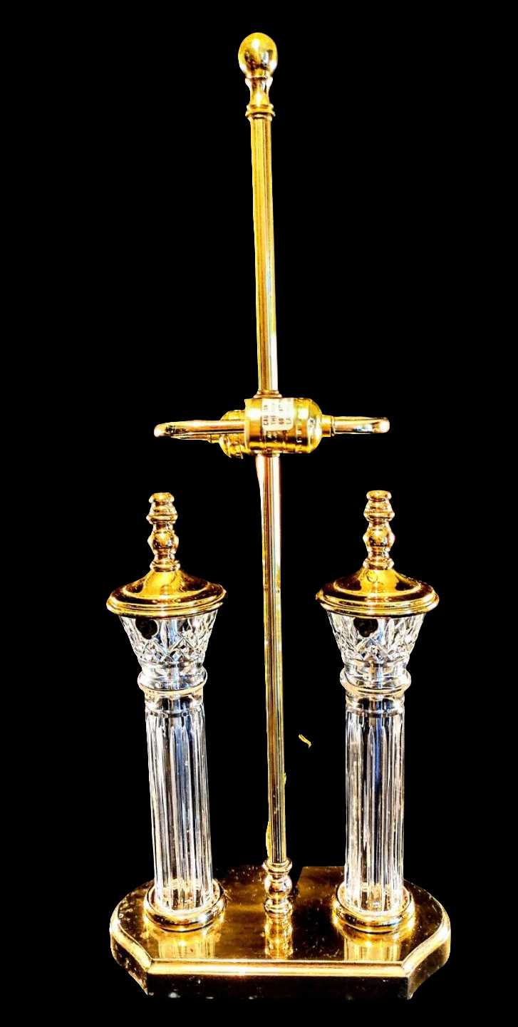Waterford Bouillotte-style Parkmore Pattern Fine Cut Crystal Desk Lamps - MINT!