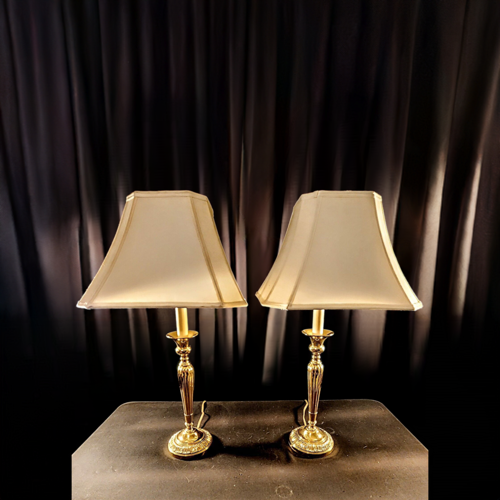 Set of Two Solid Brass Stiffel Buffet Lamps - 30 inches Tall - MINT CONDITION!